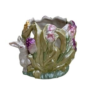 Giftcraft Bunny Rabbit Planter Floral Ceramic Easter Decor Pearlescent Votive